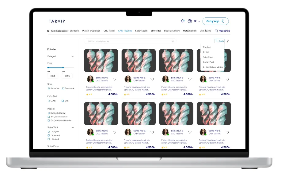 Tarvip – Endüstriyel Dijital Pazar design process 3
